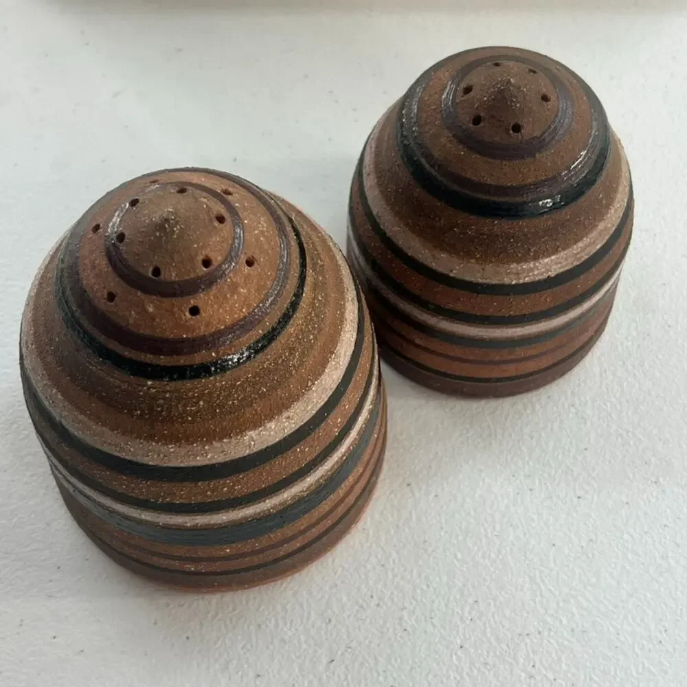 Vintage Stoneware Dome Salt & Pepper Shakers Handmade & Signed